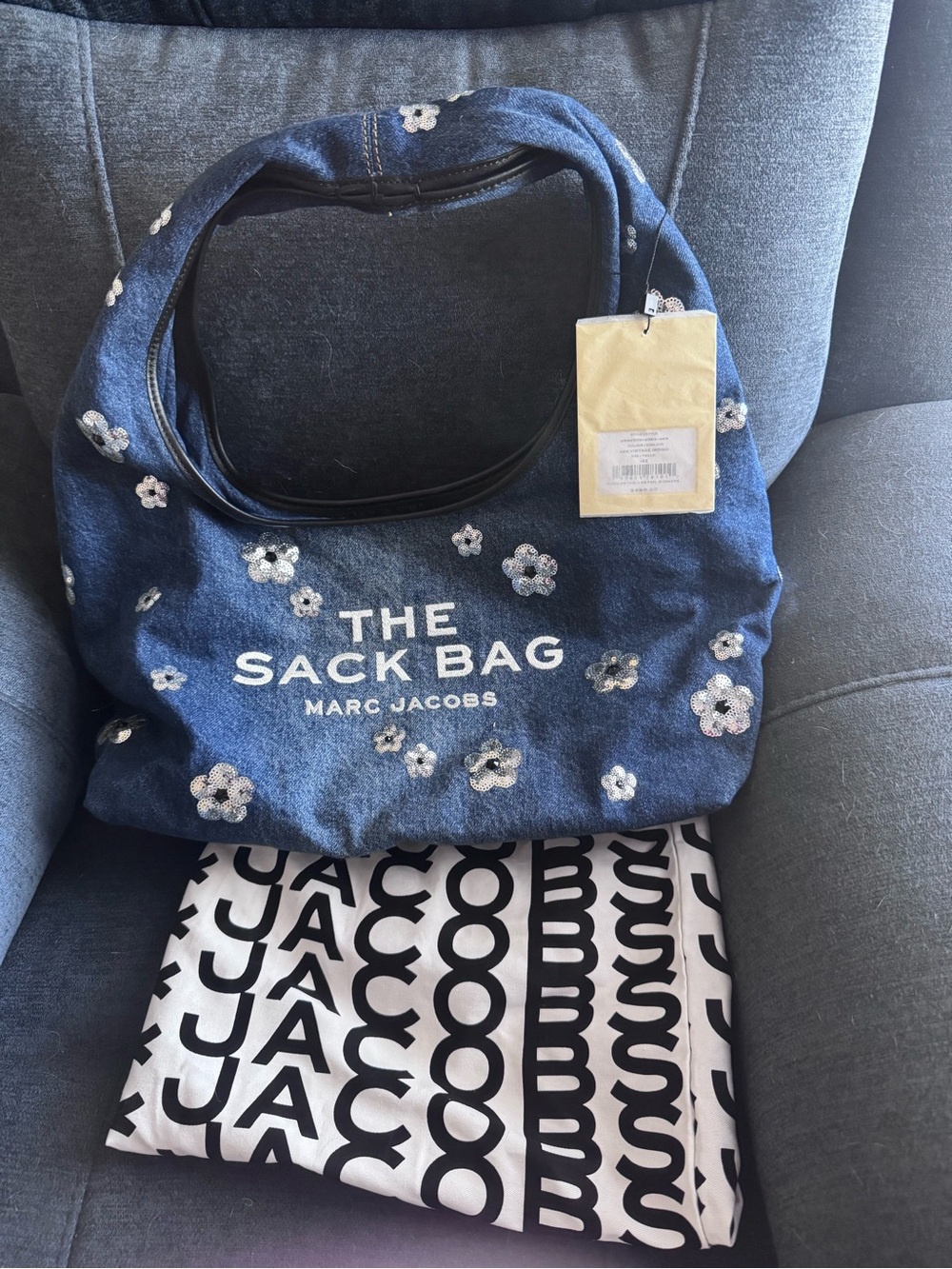Marc Jacobs Navy Floral Embroidered Sack Bag